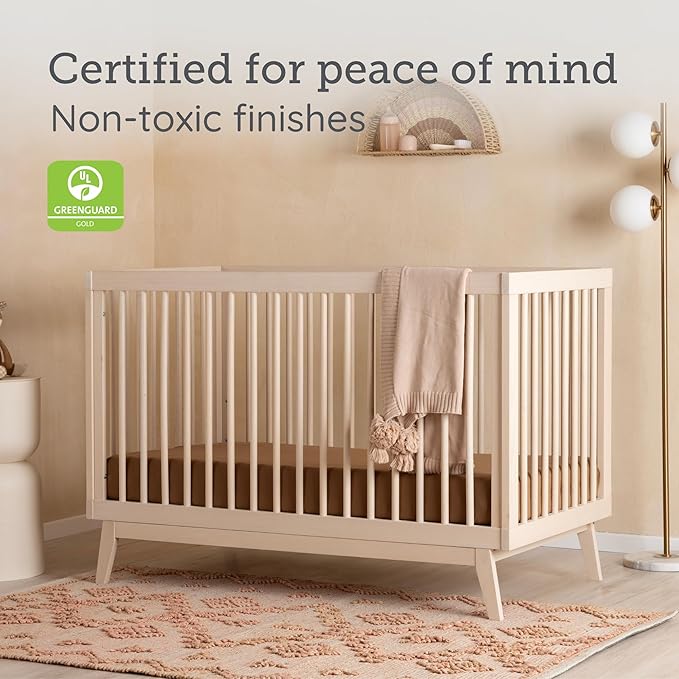 dadada Baby Soho 3 in 1 Convertible Wooden Crib to Toddler Bed - Made in Italy, GREENGUARD Gold Certified, Baby-Safe Finish, Sustainable Beech Wood, Modern Design, 3 Adjustable Heights (Natural Wash)