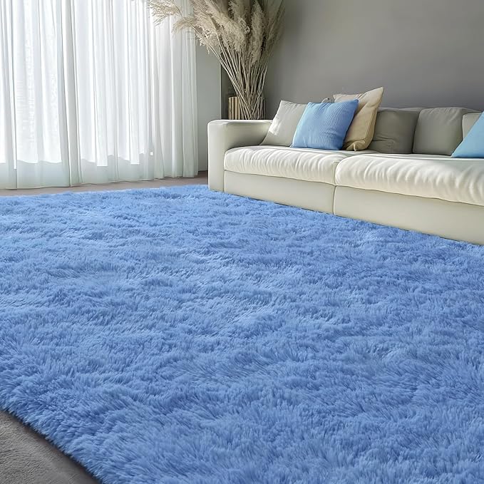 EVOIONOS Ultra Soft Area Rug Bedroom, 4x6 Machine Washable Fluffy Shag Rug Living Room, Plush Non Slip Carpet Indoor Floor Bedside Nursery Kids Girls Room Dorm, Home Decor Aesthetic, Cobalt Blue