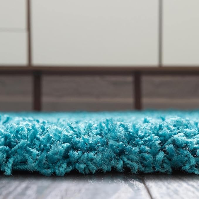 Unique Loom Solid Shag Collection Area Rug (5' 1" x 8' Oval, Turquoise)