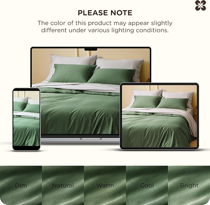 Bedsure Cooling Duvet Cover King Size, Cotton & Rayon Derived from Bamboo Blend Duvet Cover Set for Hot Sleepers,Ultra-Soft, Breathable & Lightweight Home Bedding for All Seasons(Olive Green,104"x90")