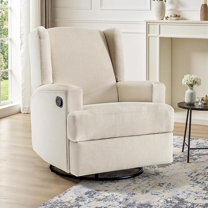 UIXE Swivel Glider Recliner Chairs Set of 2, Fabric High Back Accent Chair Nursery Rocker for Living Room, Upholstered Manual Reclining Sofa Seating with Deep Seat - Beach