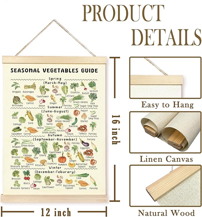 CGBHW Seasonal Fruits and Vegetables Poster Hanger Frame, Seasonal Produce Posters Wall Art Hanging Decor for Kitchen Farmers Market Classroom Nursery Preschool, Food Lover Gift, 12x16Inch Set of 2