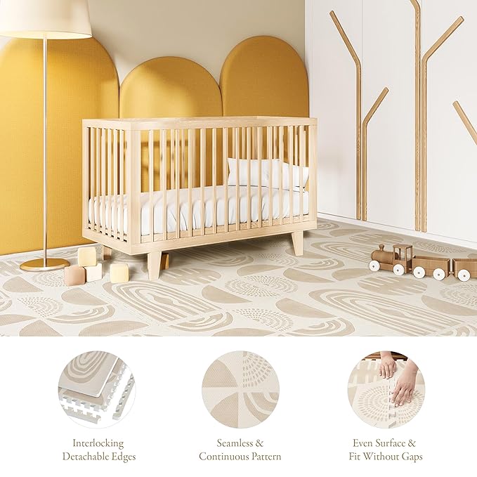 PopsyKosy Premium Baby Floor Play Mat - Extra Thick & Cushioned 1 inch Playroom Foam Mat, Non-Toxic Odorless - 6 Tiles - Spacious 6x4 ft. - Stylish & Large, Waterproof for Kids & Toddlers- Desert Sand