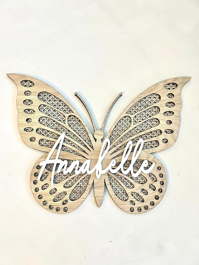 Chillever - Personalized Butterfly 3D Name Sign, Custom Wood Personalized Butterfly Wall Decor with Baby Name Sign, Exquisite Nursery Decor and Wall Art for Girl or Boy Room, Custom Boho Wooden Signs