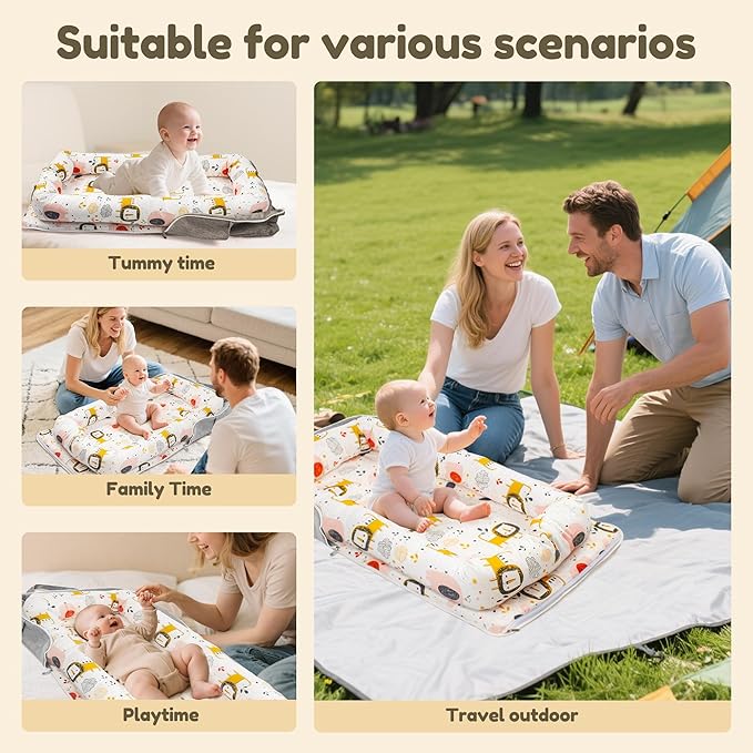 Baby Lounger & Nest for Newborn 0-24 Months, Baby Nest Supervised Breathable Cotton for Newborn, Newborn Essentials Gifts, Breathable Portable Infant Lounnger for Travel and Home(Animal)