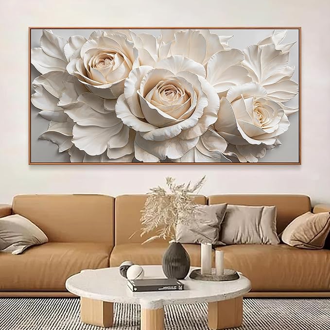 Large Wall Art For Living Room Home Wall Decor Modern Canvas Art Wall Decor 29 X 58 Inches White Flower Wall Art Elegant Picture For Bedroom Hotel Office Artwork With Framed
