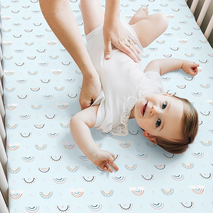 KeaBabies 2-Pack Baby Crib Sheets for Boys, Girls - 52x28 Viscose Derived from Bamboo Toddler Bed Sheets Neutral, Fitted Crib Mattress Cover for Standard Baby Bedding, Soft & Cozy (Jolly Rainbow)