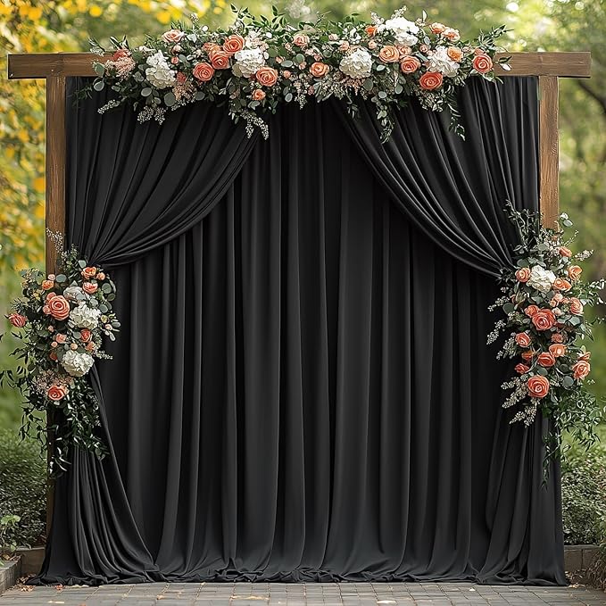 Black Backdrop Curtains for Wedding Parties, 10x10FT Wrinkle Free Photo Backdrop Curtains for Wedding Birthday Party Baby Shower, Fabric Drape with Rod Pockets 5ft x10ft, 2 Panels