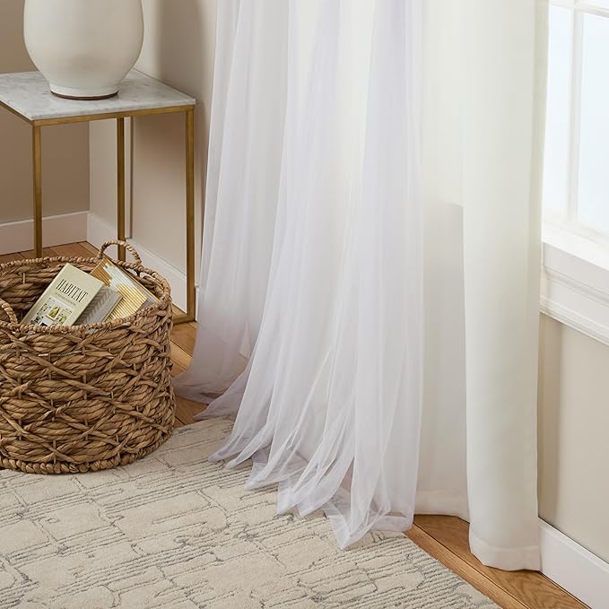 TOWN & COUNTRY LUXE Talia Double Layer Indoor Curtains, Sheer and Room Darkening Blackout, Grommet Top, Energy Efficient, 2-Pack Set, 52"x63", Vanilla