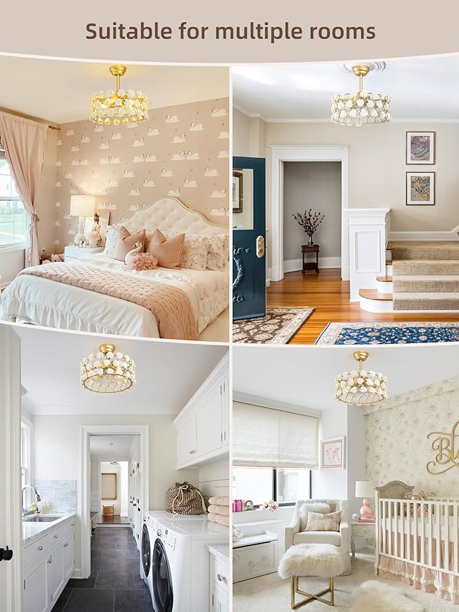 20" Gold Fandelier Ceiling Fan with Light, Caged Flower Chandelier Ceiling Fans with Lights Remote Control, Mid-Century Modern with 6 Speeds for Bedroom, Nursery