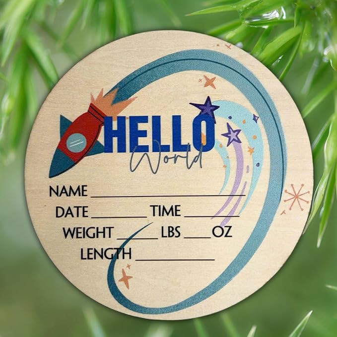 Hello World Newborn Sign 6" - Baby Announcement Sign for Hospital - Welcome Baby Sign - Announcement Board for New Baby - Birth Announcement Sign - Newborn Name Sign - Perfect for Baby Arrival (space 4)
