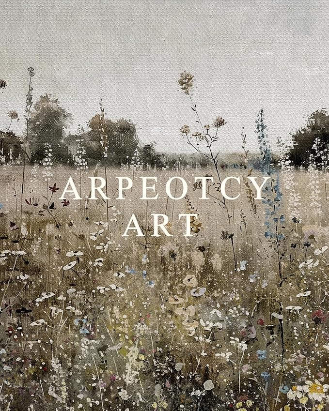 ARPEOTCY Vintage Framed Canvas Wall Art, 8x10inch, Classical Wildflowers Field Sky Farmhouse Pictures Wall Decor, Art Prints for Home Decor Aesthetic, Paintings for Living Room Office Decorations