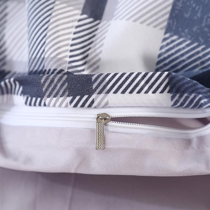 MAG 3pcs Gingham Duvet Cover Twin,Striped Duvet Cover Set,Modern Duvet Cover Set,Checkered Bedding Set,Geometric Plaid Duvet Cover,Super Soft Micrifiber (Blue, Twin)