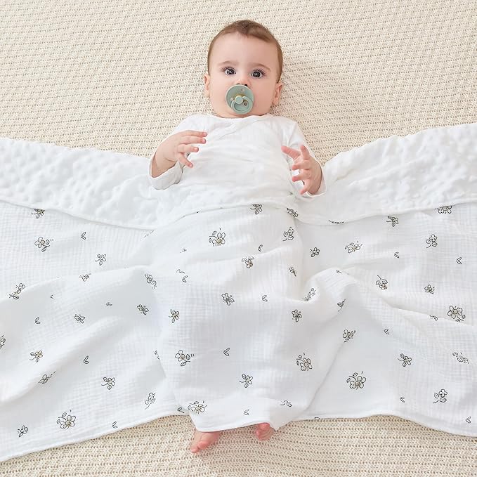 JELLYMONI Muslin Baby Blanket for Newborns, Double-Layer Soothing Raised Dots, Ultra-Soft Lightweight Receiving Blanket 1-Pack, Breathable Nursery Swaddle, 30x40 Inch