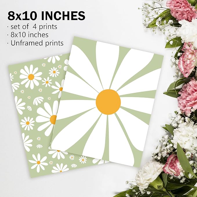 AEHIE Boho Daisy Flower Decor Print, 'You Are My Sunshine' Poster for Baby Girls Room Nursery, Bohemian Spring Aesthetic Floral Wall Art, 4pcs