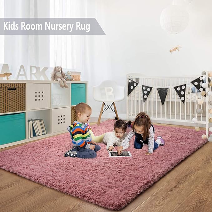 Merelax Soft Modern Indoor Large Shaggy Rug for Bedroom Livingroom Dorm Kids Room Home Decorative, Non-Slip Plush Fluffy Furry Fur Area Rugs Comfy Nursery Accent Floor Carpet 6 X 9 Feet, Blush