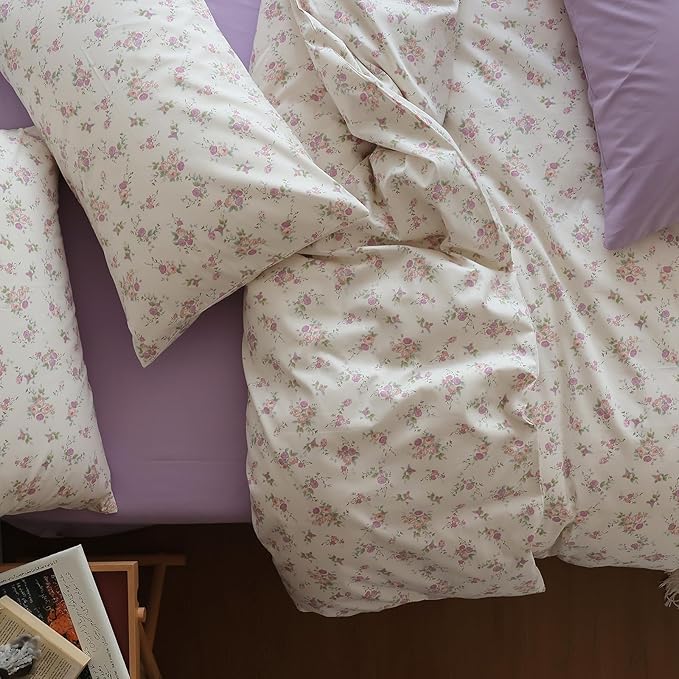Rose Flower Duvet Cover Twin XL White Soft Cotton Comforter Cover Girls Pink Floral Bedding Set Vintage Country Style Flower Comforter Cover with 2 Pillowcases Cottagecore Floral Duvet Cover Set
