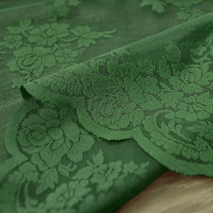 Dark Olive Green Sheer Curtains 63 Inch Length 2 Panels Set, Rustic Floral Vintage Moody Hunter Green Lace Curtains for Bedroom, Rod Pocket Privacy Dark Green Lace Sheer Curtains, Each 52 x 63 Inch