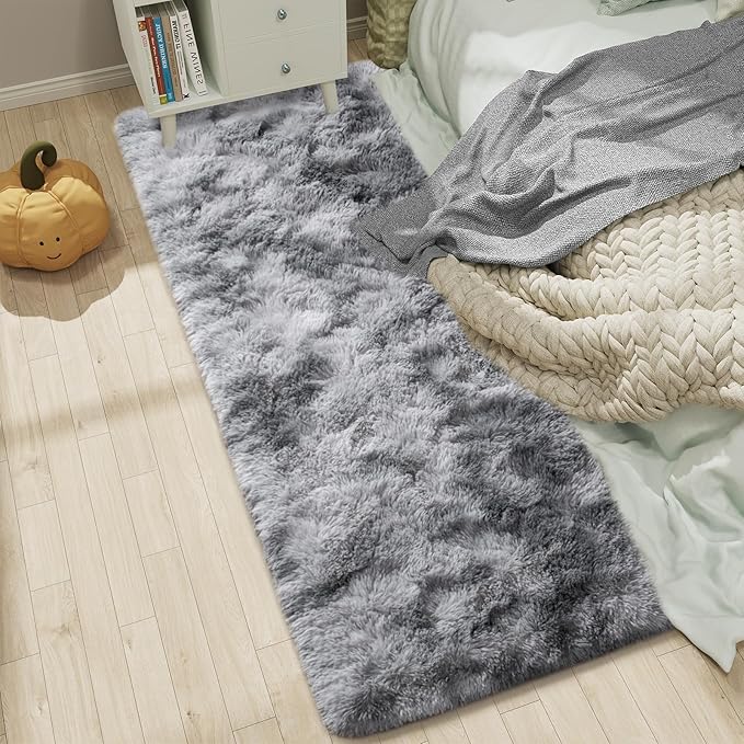 BENRON Soft Runner Rugs for Bedroom 2x6, Washable Long Runners for Hallway Entryway Kitchen Dorm, Fluffy Throw Rug for Kids Girls Room Decor Photo Prop, Tie-dye Grey