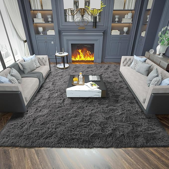 Merelax Soft Modern Indoor Large Shaggy Rug for Bedroom Livingroom Dorm Kids Room Home Decorative, Non-Slip Plush Fluffy Furry Fur Area Rugs Comfy Nursery Accent Floor Carpet 5 X 8 Feet, Dark Grey