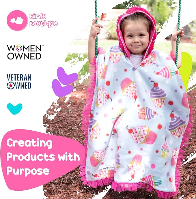 Birdy Boutique Car Seat Poncho for Kids – Reversible Warm Blanket with Hoodie – Safe to Use Over Seat Belts – Easy On, Easy Off, and Doesn’t Impact Seat Performance - Cupcake – One Size