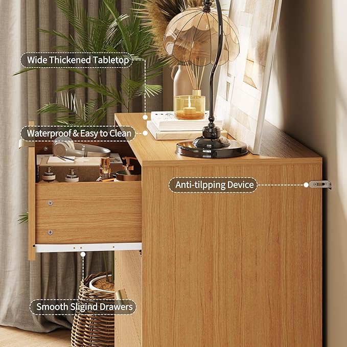 Garvee Fluted Dresser for Bedroom with 4 Drawers,32" Wide Modern Chest of Wooden Bedroom Chest with Metal Handle,Wide Clothes Storage Organizer,Closet Dresser & TV Stand for Living Room,Natura Oak