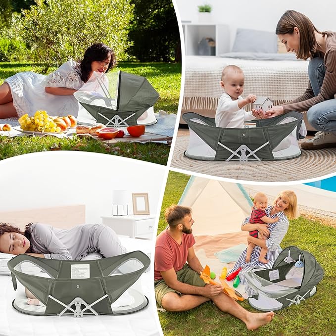 Bedside Bassinet for Baby, Portable Baby Bassinet Travel Bed with Mosquito Net & Sunshade, Lightweight Foldable Baby Crib with Easy-Clean Fabric for Home & Outdoor