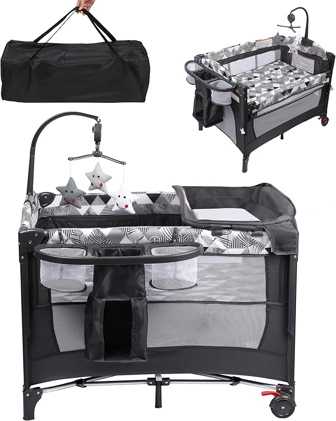 Xilingol 5-in-1 Baby Bassinet Bedside Sleeper, Portable Baby Crib with Diaper Changing Station, Carry Bag, Cosleeper Bassinet Attach to Bed for Newborn to Toddlers