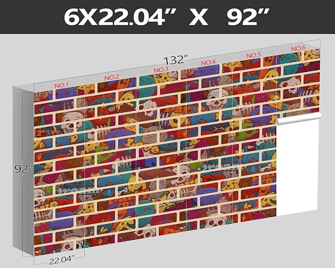 XMPMBM-Graffiti Wall Tile Cartoon Nursery Room Fabric Wallpaper Hand-Painted Kids Gaming Room Wall Mural-W 132" X H 92"(93 Square Foot)