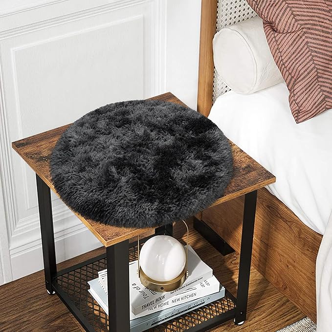 2 ft Small Black and Grey Round Rug for Bedroom,Tie Dyed Soft Shaggy Circle Rug Fluffy Plush Round Carpet for Kids Girls Boys Room Baby Nursery Living Room Playroom Home Décor Washable