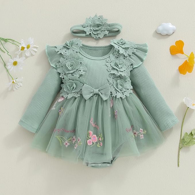 Giraropa Baby Girl Fall Winter Clothes Long Sleeve Romper Dress + Socks + Headband Newborn Infant Cute Casual Outfits