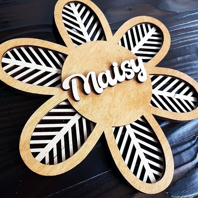 Chillever - Personalized Name Sign for Nursery, Custom Wooden Boho Floral Name Signs, Exquisite Nursery Decor and Wall Art for Girl or Boy Room, Baby Room Decoratións, Custom Boho Flower Wall Décor 1
