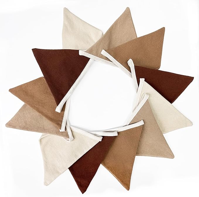 2 Sets of Gradient Brown Nursery Garland 24Pcs Brown Pennant Banner Flags Boho Fabric Triangle Streamers for Kids Jungle Woodland Birthday Baby Shower Teddy Bear Party Decorations Baby Room Decor