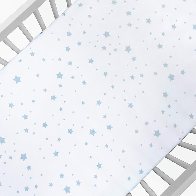 Newton Baby Mini Crib Fitted Sheets (2-Pack) | Organic Muslin Cotton, Breathable & Soft Baby Sheets, Washable Baby Mattress Sheets, Fits Any Mini Sized Crib 24" x 38", Moonstone Mist Stardust + White