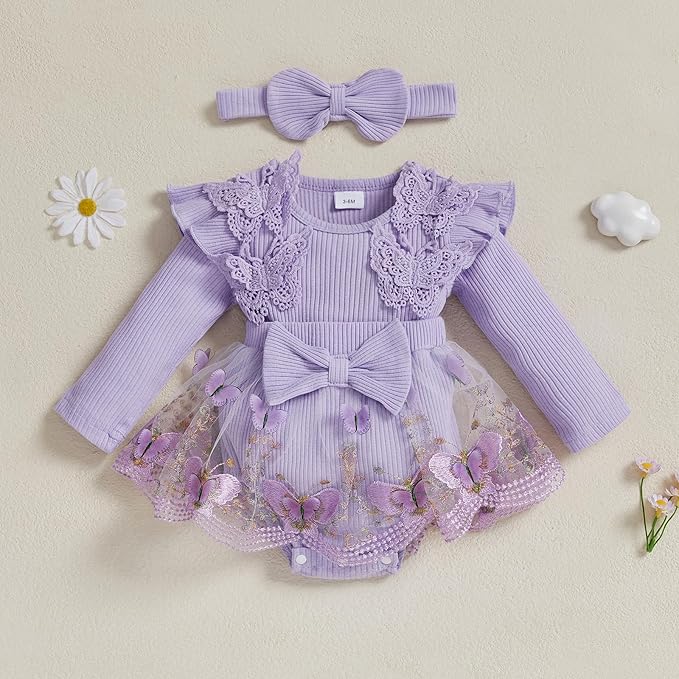 Giraropa Baby Girl Fall Winter Clothes Long Sleeve Romper Dress + Socks + Headband Newborn Infant Cute Casual Outfits