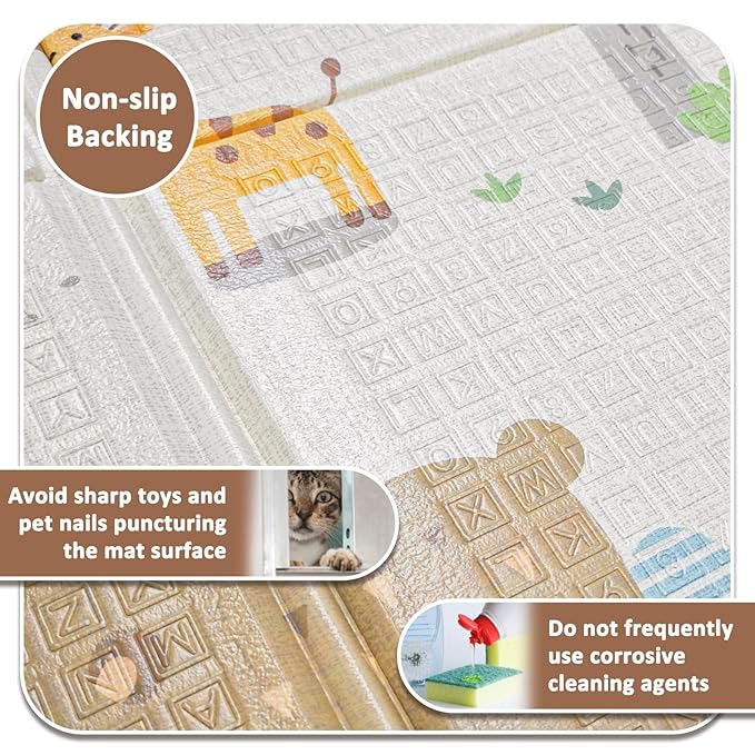 FLAGAV Baby Play Mat, 79 x 59 Inch Foldable Playmat for Babies and Toddlers, Waterproof and Non-Toxic Crawling Mat, Reversible Foam Play Area for Infant Tummy Time, Indoor & Outdoor Use - 200x150 cm