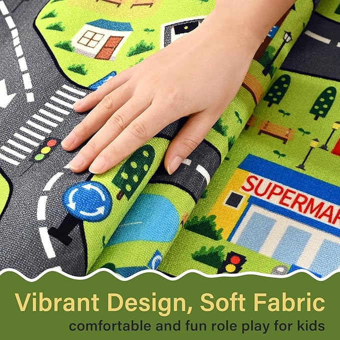 Kids Play Rugs - 36"x60" Learning and Fun City Road Map Play Mat for Playing with Cars Trucks Toys, Non-Slip Playmat for Nursery, Playroom Bedroom and Classroom, Machine Washable