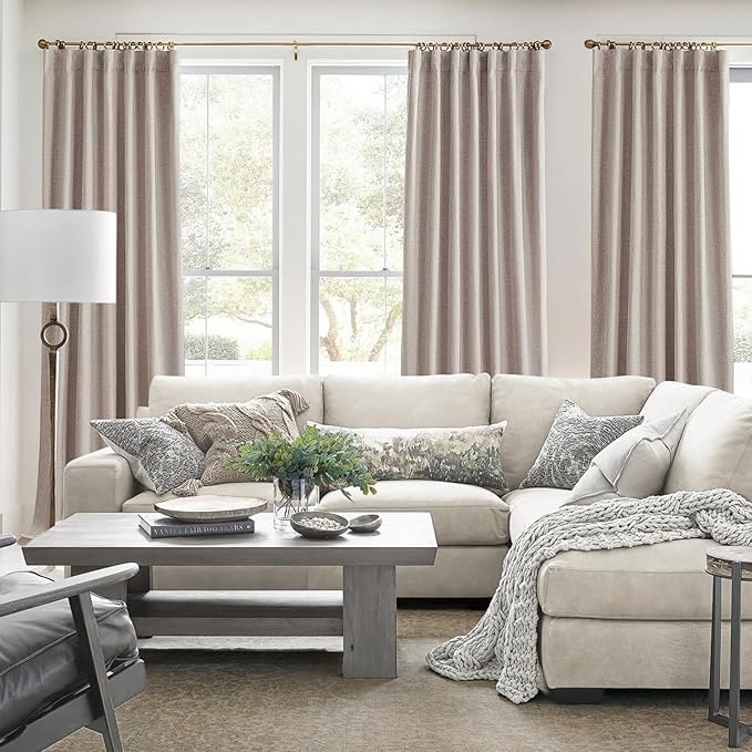 100% Blackout Thick Linen Boho Curtains 86 Inches Long for Dining Room, Room Darkening Heavy Burlap Pleated Drapes Energy Efficient Privacy Rod Pocket Burg for 84-86 Inch Windows 2 Panel Set
