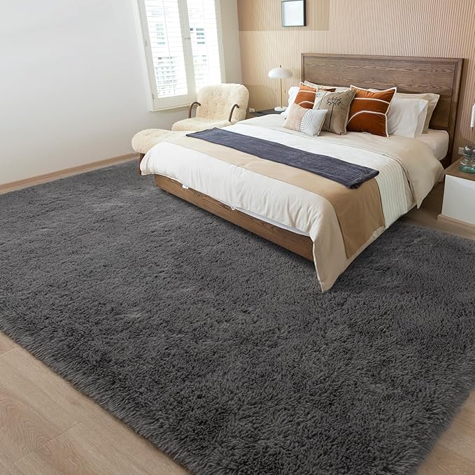 Merelax Soft Area Rugs for Livingroom Bedroom, Shaggy Plush Fuzzy Fluffy Carpet Furry Fur Rug, Modern Indoor Comfy Nursery Kids Dorm Home Decor Floor Mat, 8 x 10 ft, Charcoal