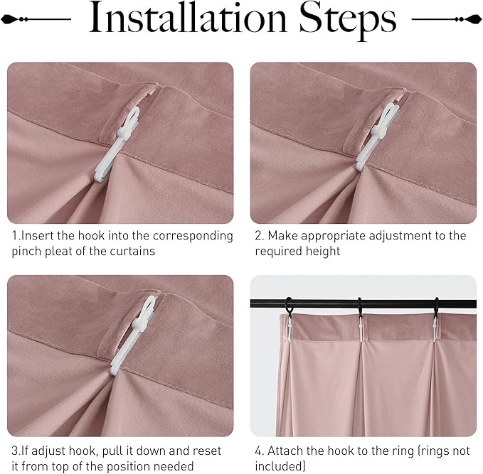 StangH Pinch Pleated Velvet Curtains for Bedroom, Dusty Pink Light Blocking Privacy Window Drapes Luxury Back Tab Thermal Insulated Panels for Living Room Nursery, W38 x L96, 2 Panels