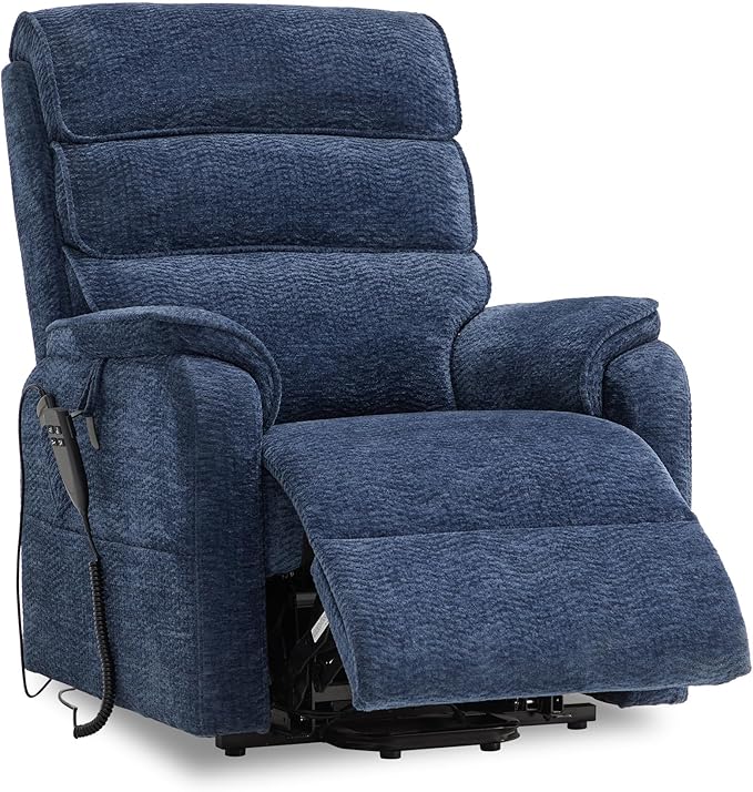 DYNOX 350 LBS Power Lift Recliner Chair for Elderly, Medium Size Dual Motor Lay Flat Infinite Positions Recliner with Heat & Massage(9188,Chenille,Dark Blue)
