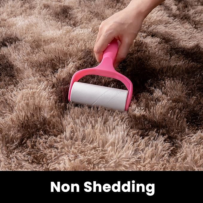 8x10 Shag Area Rug - Fluffy Fuzzy Nursery Kids Girls Room Rug - Soft Plush Furry Bedside Carpet- Tie-Dyed Brown