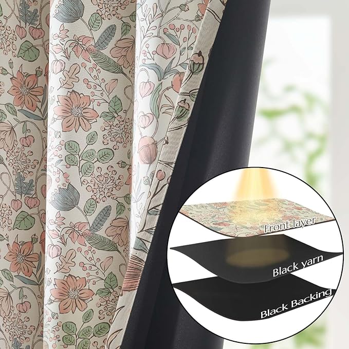Vangao Pink Nursery Curtains for Girls Room Floral Blackout Dorm Curtains 84 Inch Length Farmhouse Drapes for Bedroom Room Darkening Flower Patterned Window Treatment for Kids Set of 2