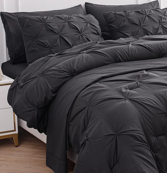 LANE LINEN Cal King Comforter Set, 7 Piece Cal King Bedding in a Bag - Soft Cali King Set - Comforter, Sheets, Pillowcases & Shams - Grey
