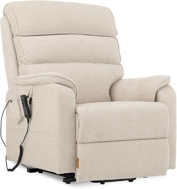 DYNOX Big Man Large-Wide Power Dual Motor Lift Recliners Chairs for Elderly Lay Flat Lift Chair with Infinite Positions, Heat & Massage, Supports 400 LBS(9298,Chenille,Beige)