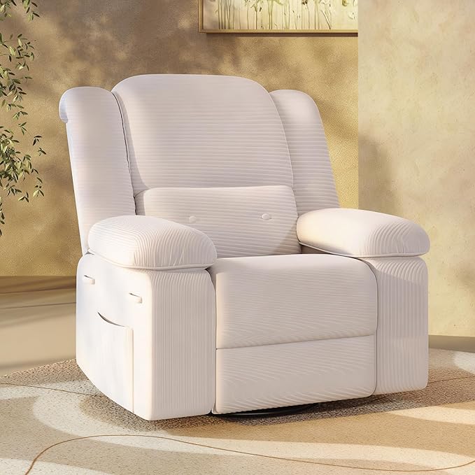 FLEXISPOT Swivel Rocker Recliner Chair for Adults, Massage Recliner Rocking Chair Nursery, 360° Swivel Nursery Glider for Living Room Bedroom, Beige (XRC2)