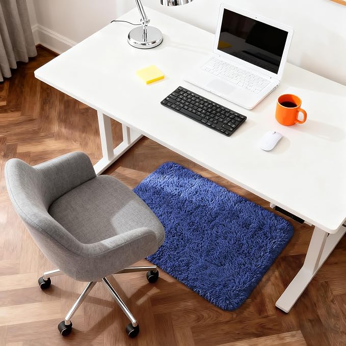 Merelax Modern Soft Fluffy Small Shaggy Rug for Bedroom Livingroom Dorm Kids Room Indoor Home Decorative, Non-Slip Plush Furry Fur Area Rugs Comfy Nursery Accent Floor Carpet 2 X 3 Feet, Light Navy