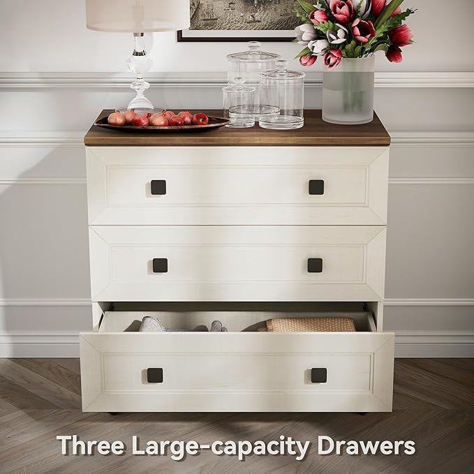 Modern White Dresser for Bedroom with 3 Drawers,Chest of Drawers with Organizer Storage for Bed Room,Livingroom Hallway