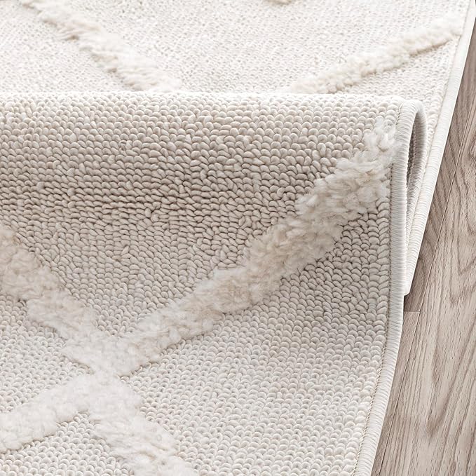 Antep Rugs Palafito 2x10 Geometric Shag Diamond High-Low Pile Textured Indoor Runner Rug (Beige, 2' x 10')