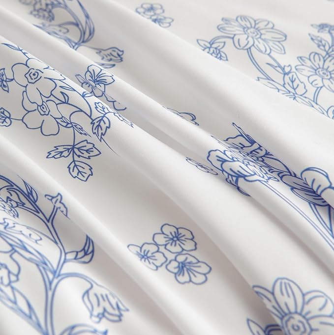 Blue Floral Duvet Cover Full Size White Floral Bedding Set 3 Pieces Soft Breathable Spring Botanical Garden Aesthetic Cottagecore Reversible Comforter Cover with Zipper Closure and 2 Pillowcases